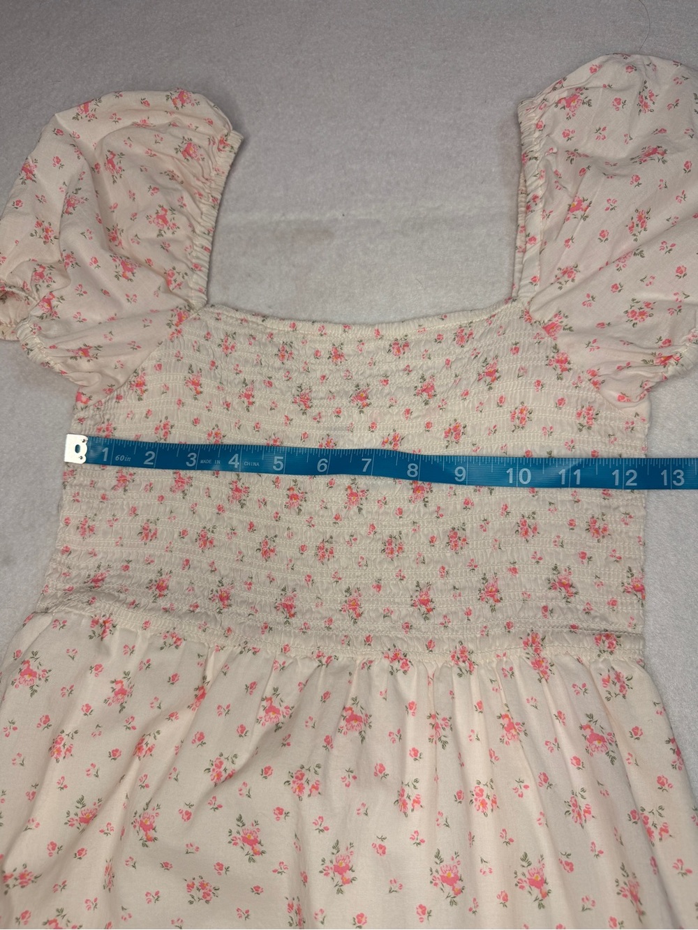 Juniors' Cottage Core Pink Floral Puff-Sleeve Midi Dress with Smocking, Size XS - Picture 10 of 12